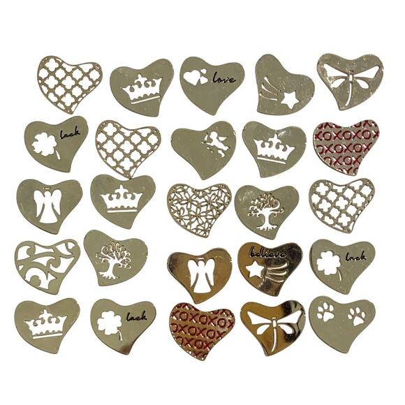 New Bulk Lot of 25 Floating Locket Jewelry Plates 22mm Themed Silver Hearts - Picture 1 of 6